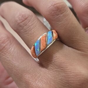 Silver Cloud Sterling Opal Spiny Oyster Ring